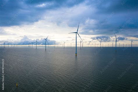 A birds eye view of the wind turbine. Drone view in the Fryslan wind ...