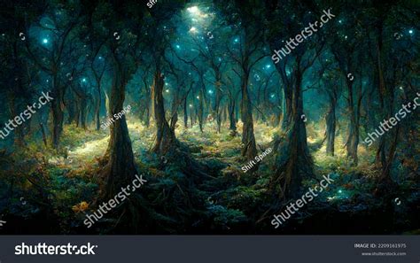 Magic Forest Night Digital Illustration Stock Illustration 2209161975 | Shutterstock