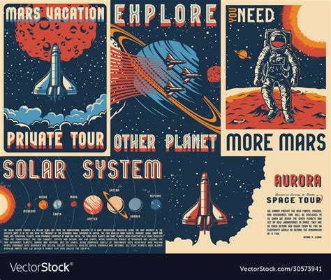 Vintage space posters set Royalty Free Vector Image