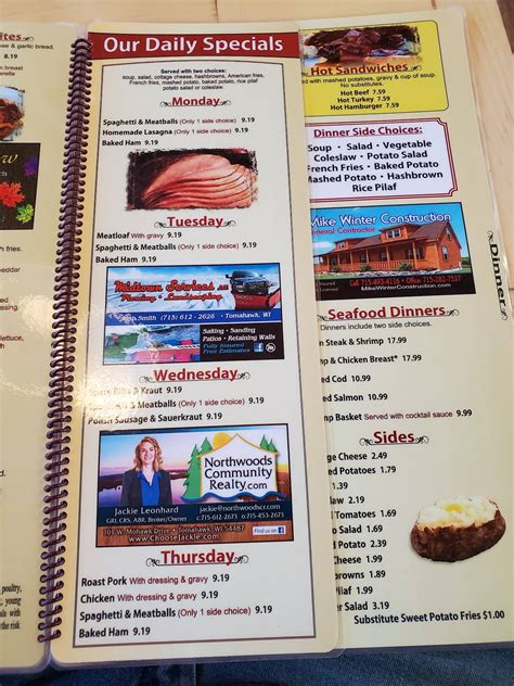 Menu at Tomahawk Family Restaurant, Tomahawk