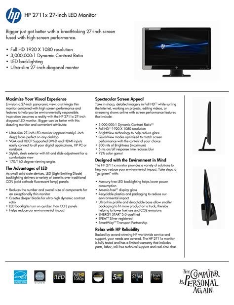 HP 2711X MONITOR SPECIFICATIONS | ManualsLib