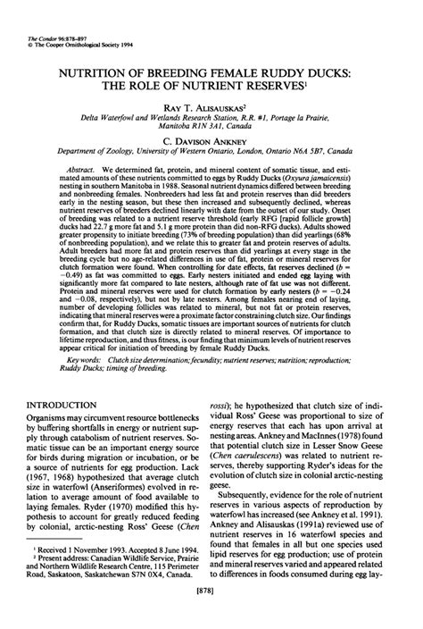 (PDF) Nutrition of Breeding Female Ruddy Ducks: The Role of Nutrient ...