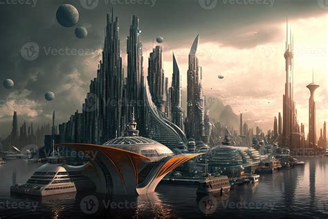 New York City of the future year 2100 with flying cars and new ...