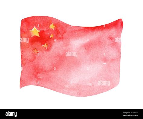 Watercolor illustration. China flag isolated on white background. Red, white, red flag. State ...