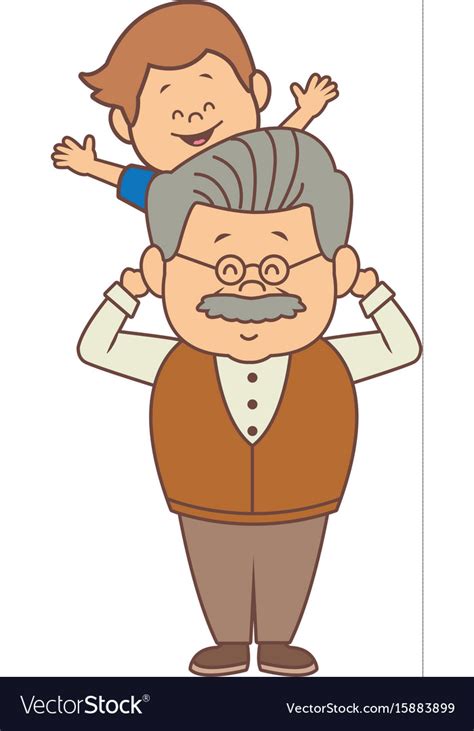 Cartoon happy grandpa and his grandson on white Vector Image