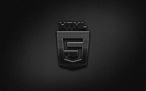 HTML5 black logo, programming language, grid metal background, HTML5 ...