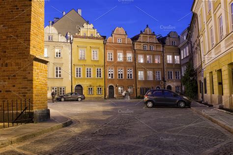 Old town in warsaw at night stock photo containing kanonia and square ...