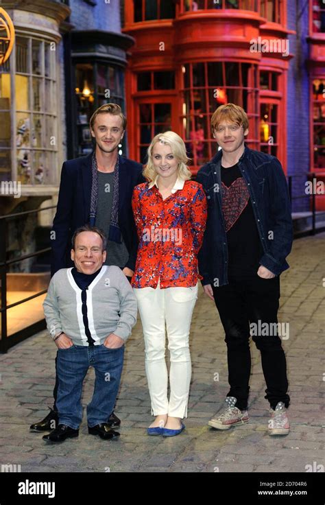 Tom Felton, Warwick Davis, Evanna Lynch and Rupert Grint pictured at the Warner Brothers Studio ...