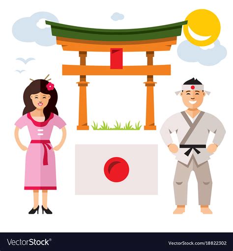 Japan people flat style colorful cartoon Vector Image