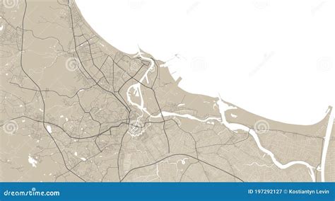 Detailed Map of Gdansk City, Linear Print Map. Cityscape Panorama Stock ...