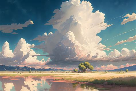 Wallpaper : ai art, landscape, clouds, anime sky, digital art, reflection, painting 6134x4093 ...