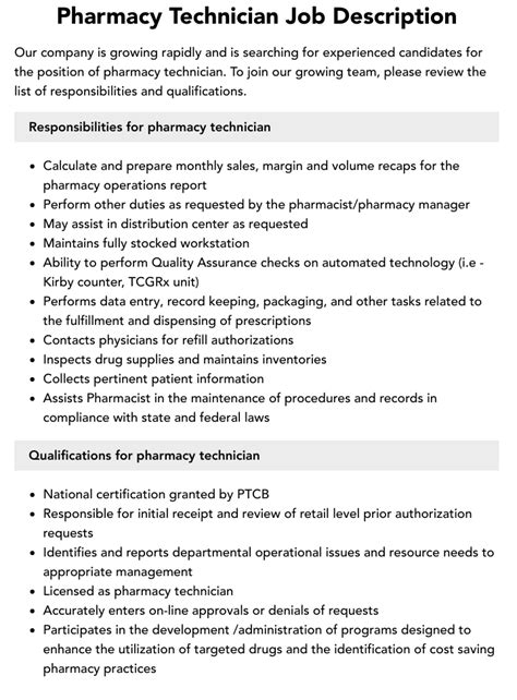 Pharmacy Technician Job Description | Velvet Jobs