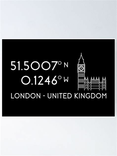 London Map Coordinates (latitude And Longitude) Focused On Big Ben White Text Image Sticker For ...