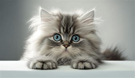 Premium AI Image | A persian cat with blue eyes lies on a table.