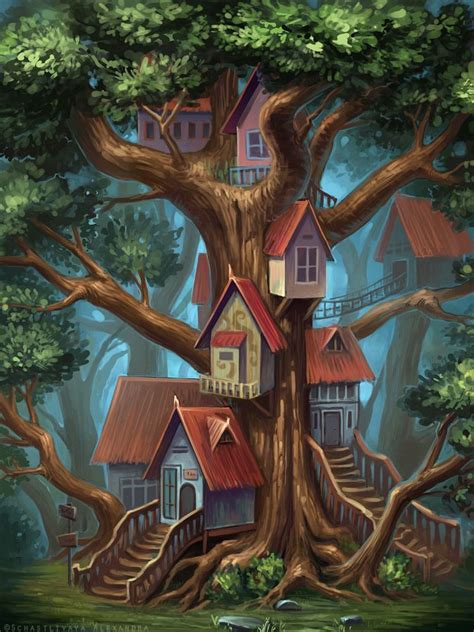 Houses on the tree by schastlivaya-ch on DeviantArt | Tree house ...