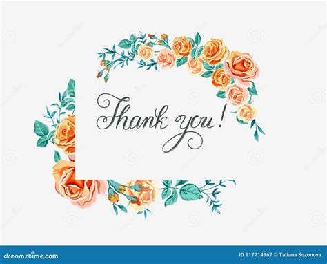 Thank you card with roses stock vector. Illustration of lovely - 117714967