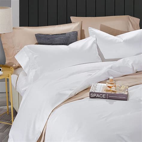 100% Combed Cotton Plain White Sateen 400tc Hotel Bedding Bed Sheet Set ...