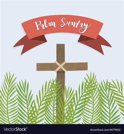 Palm sunday concept branches and cross Royalty Free Vector