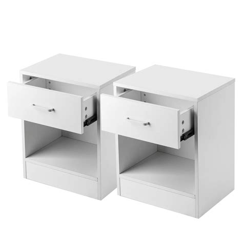 2pcs Density Board Night Stands with Drawer White Table Bedside Shelf Drawer Bedroom Furniture ...