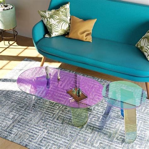 Clearic 47" Modern Acrylic Oval Coffee Table in Clear Iridescent with 4 Legs | Homary
