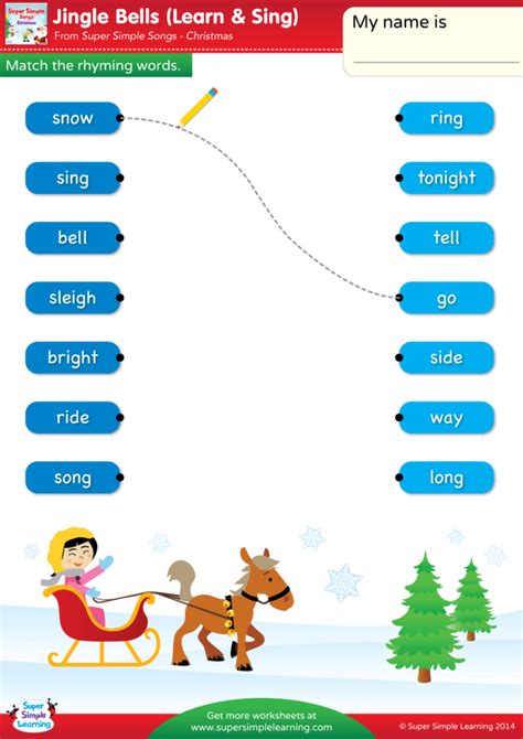 Jingle Bells Worksheet - Match The Rhyming Words - Super Simple