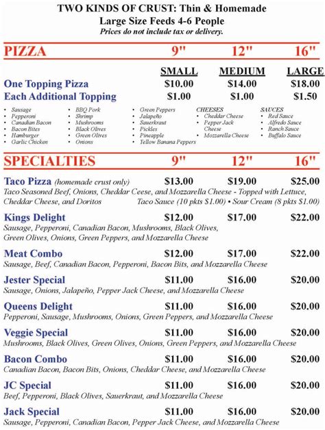 Empire Pizza Menu, Watertown, SD