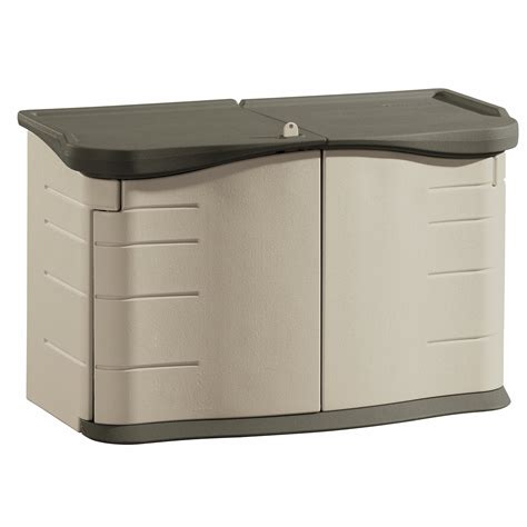 Rubbermaid 2' x 5' Horizontal Outdoor Resin Storage Shed with Split Lid, Olive & Sandstone ...
