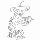 Premium Vector  Cute Funny alien With tentacles Cartoon coloring Book sketch template