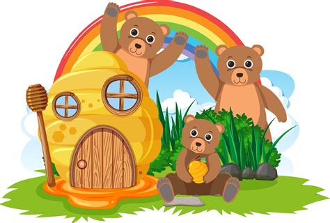 Three bears with beehive house 9201501 Vector Art at Vecteezy