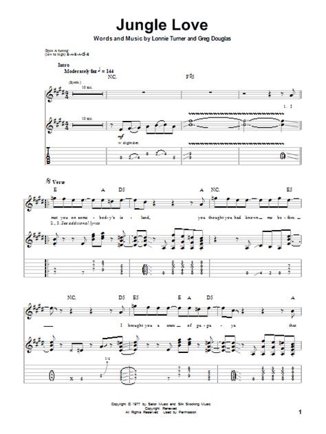 Jungle Love by Steve Miller Band Sheet Music for Guitar Tab (Single ...