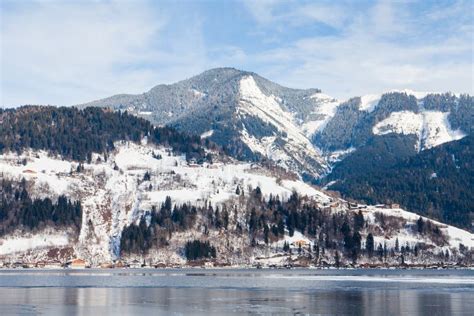 Zell am See in Winter Evening. Esplanade Along Lake Zell, Town ...