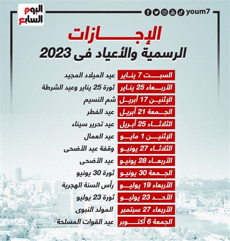 الإجازات الرسمية والأعياد فى 2023 (إنفوجراف) - اليوم السابع