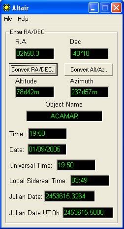 Rob's Amateur Astronomy Guide - Altair Astronomy Calculator