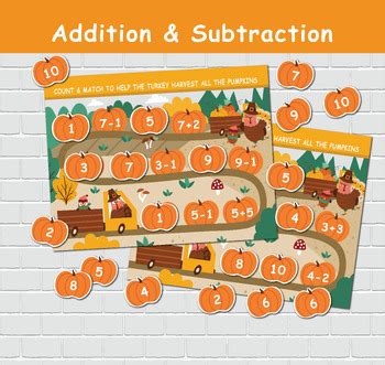 Addition and Subtraction Fall Activity, Preschool Math Activities.