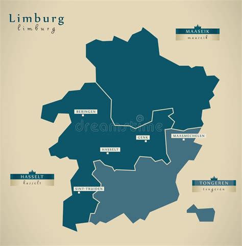 Limburg Map of Belgium with Belgian National Flag Illustration Stock ...