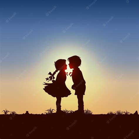 Premium Vector | Silhouette of kids kissing