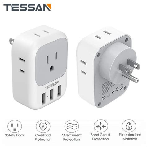 TESSAN Electrical Plug 7 in 1 Wall Charger Multi Plug Outlet Extender with USB, Power Adapter ...