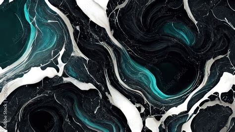 Abstract 4k wallpaper. Liquid fluid, black dark marble, obsidian, with blue, aqua, teal ripples ...