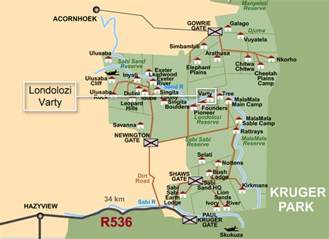 Map for Sabi Sands Game Reserve - Londolozi Varty Camp - Sabi Sand Lodges