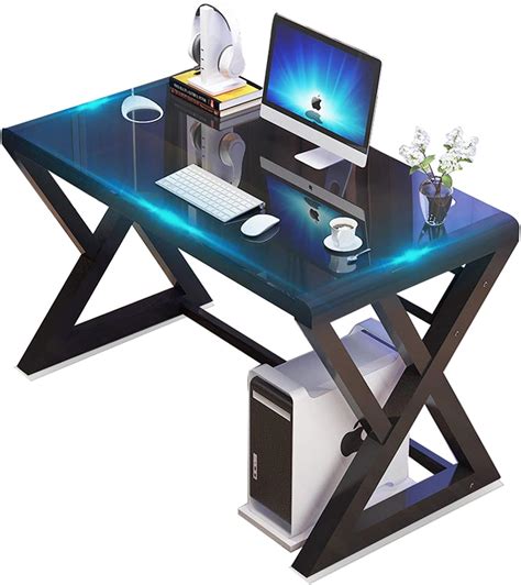 Glass Top Computer Desk Modern Graphite Corner Gaming Home