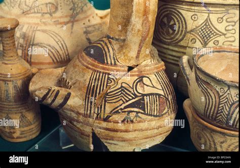 PHILISTINE POTTERY DECORATED WITH TYPICAL COLOR DESIGNS OF FISH AND ...