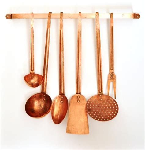 Vintage Solid Copper Kitchen Utensils with Hanger | Copper kitchen ...