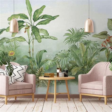 Tropical Rainforest Drawing Art Wallpaper Mural | Murales de pared para dormitorio, Decoración ...