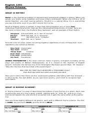 meter and rhyme scheme.doc - English 1201 Rhyme Scheme Meter and WHAT IS METER? Meter is the ...