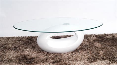 Oval Glass Coffee Table With White High Gloss Base - Homegenies