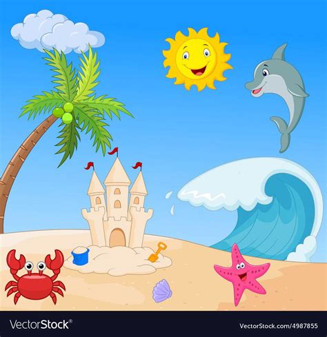 Summer beach cartoon vector image on VectorStock | Beach cartoon, Cartoons vector, Bird template