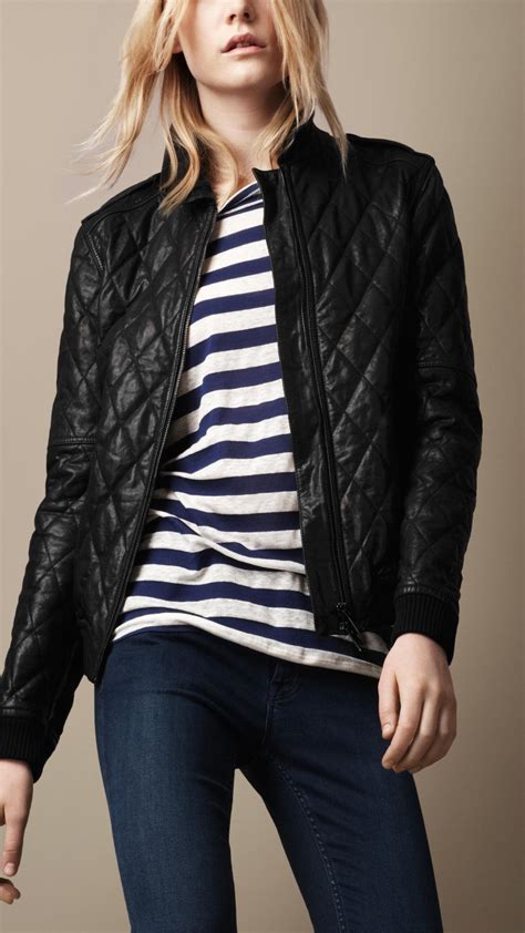 Lyst - Burberry Brit Quilted Leather Bomber Jacket in Black