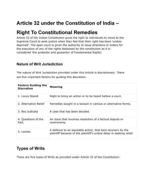 Article 32 under the Constitution of India - The apex court is given ...