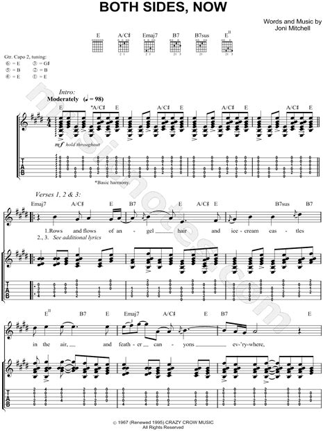 Joni Mitchell "Both Sides, Now" Guitar Tab in E Major - Download & Print - SKU: MN0065827