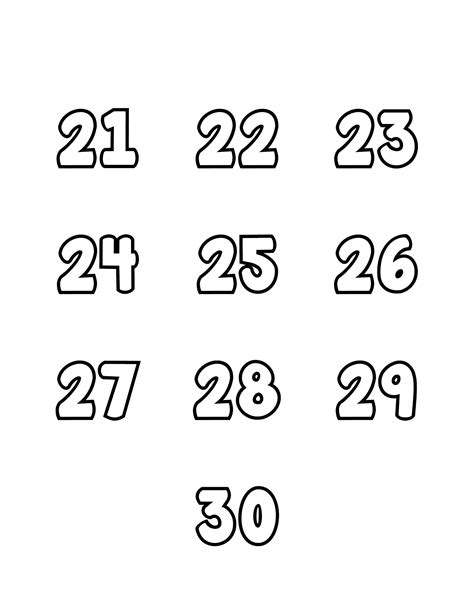 Free Printable Tracing Numbers: Bubble Numbers Set 21 to 30